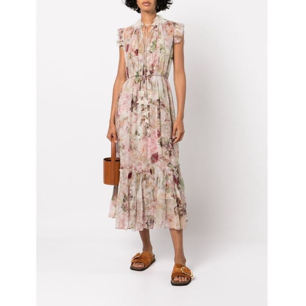 ZIMMERMANN Dancer Flutter Floral Silk Midi Dress - Size 1
